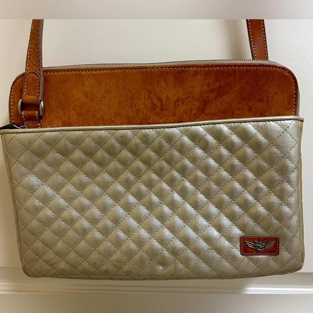 Consuela Candy Crush Quilted Metallic Champagne Slim Crossbody Bag Retired